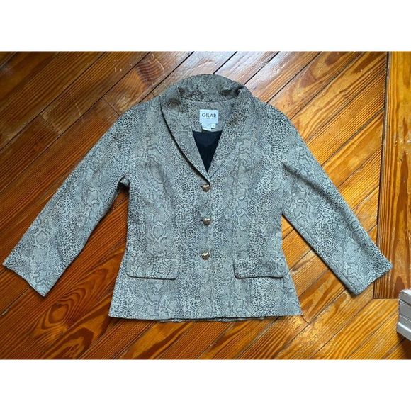 Gilar Evenings Snakeskin Stud Gold Button Blazer Jacket, Size 10 - Picture 1 of 10